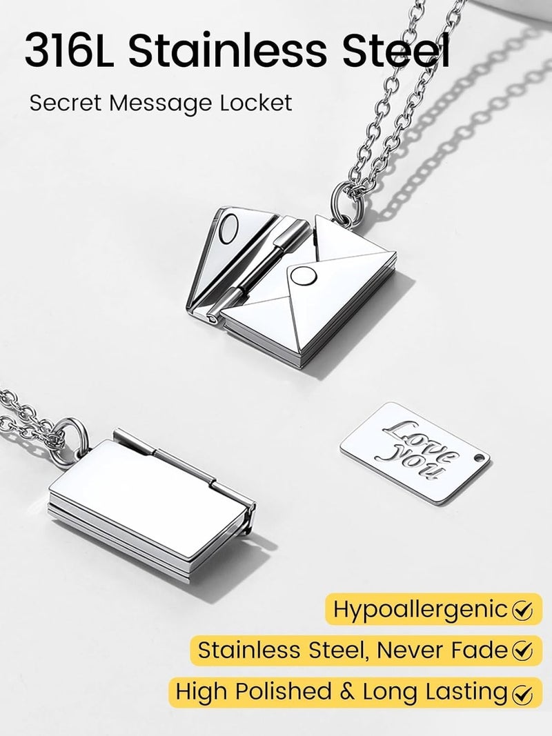 KeyStyle Personalized Envelope Locket Necklace for Women, Custom Love Letter Message Necklaces Birthstone Photo Jewelry Mother's Day Christmas Gift for Fiancee Mom Wife - Image 4